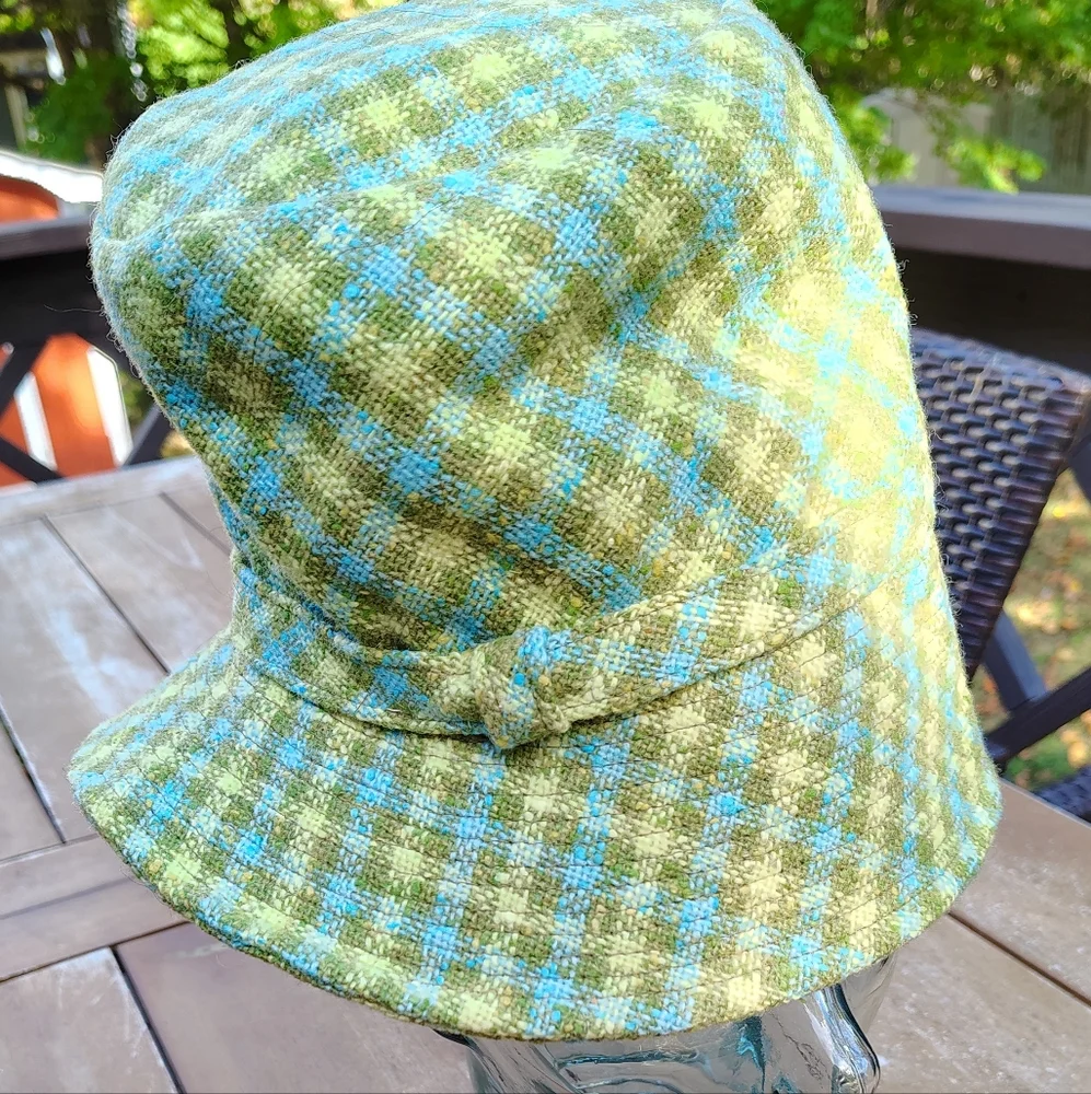 MADCAPS NEW YORK PARIS VINTAGE PLAID WOOL LADIES BUCKET HAT CAP BOHO